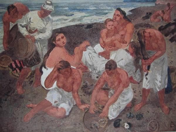 伊藤　清永、磯人、希少画集画、新品額装付