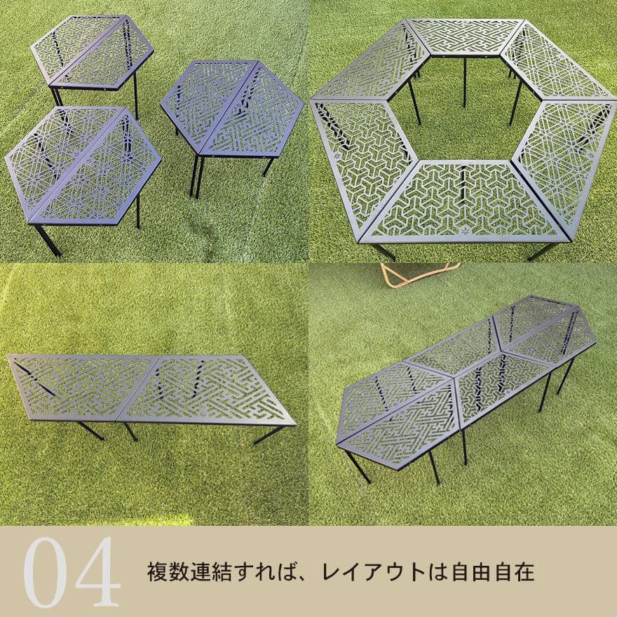 和柄アイアンテーブル　紗綾形柄　送料無料