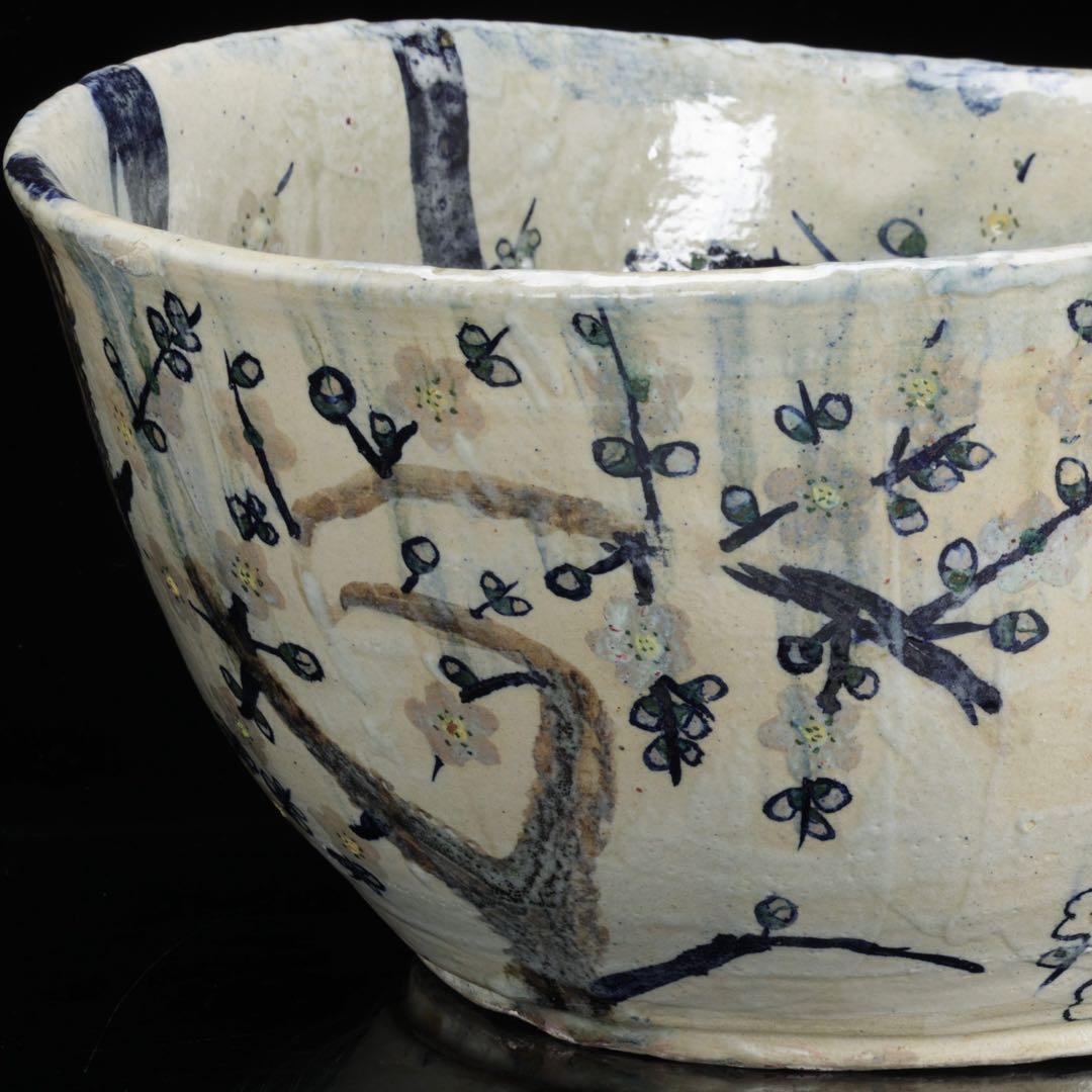 白梅花図 特大 大鉢 直径48.5㎝ 共箱 水盤 飾鉢 作家物 古美術 骨董品