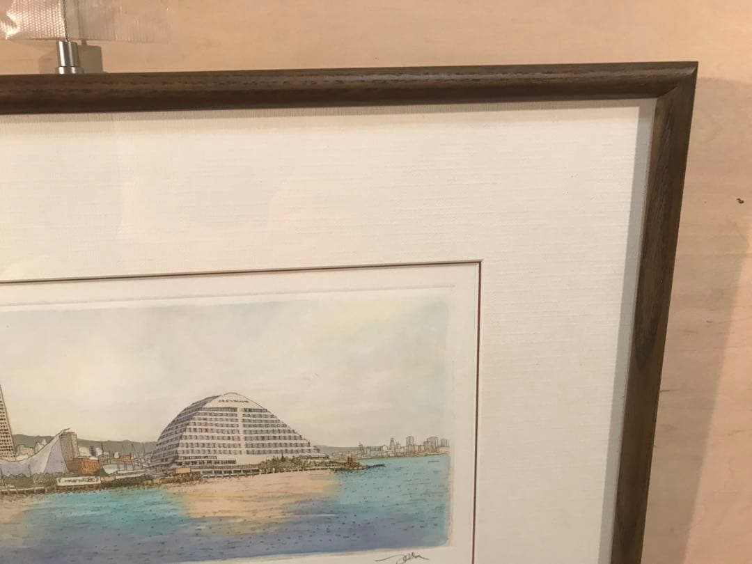 織田義郎「Harbor Land KobeⅡ」銅版画＋手彩色　直筆サイン有り