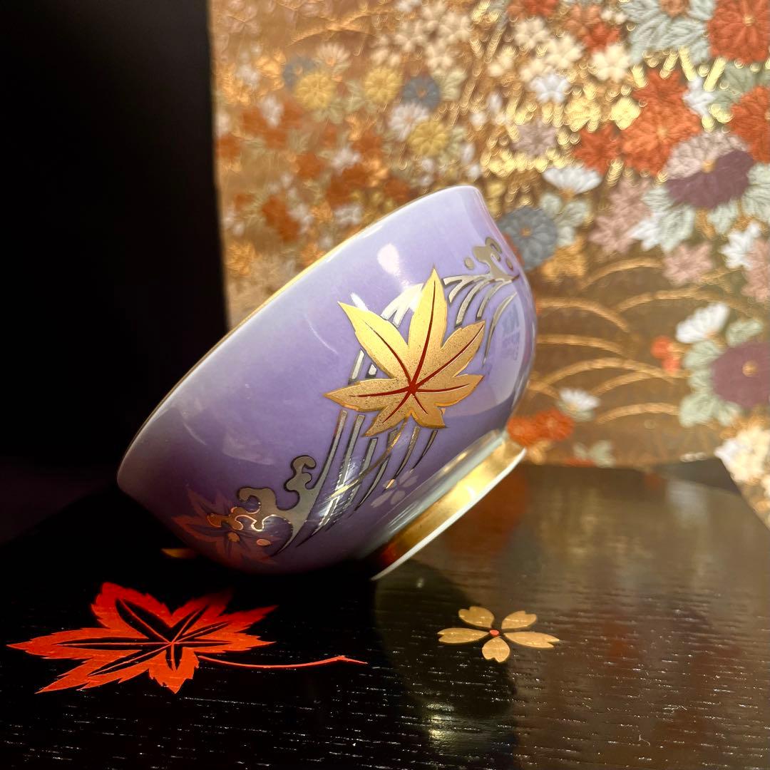 【廃番レア品】 深川製磁 金プラチナ銀彩 紅葉流水紋 飯茶碗 飯碗 ご飯茶碗