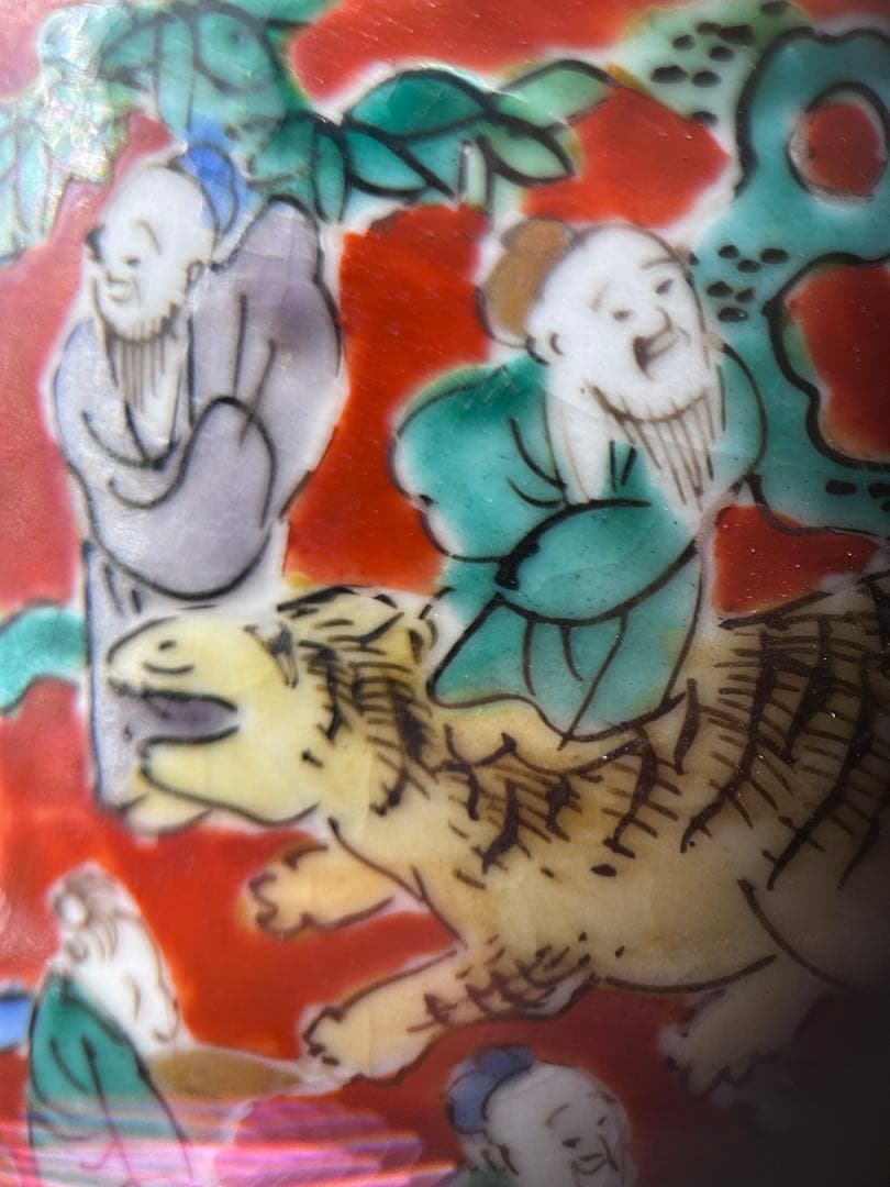 中国美術 五百羅漢図 色絵大鉢 直径15cm 緻密細工 飾壺 縁起物