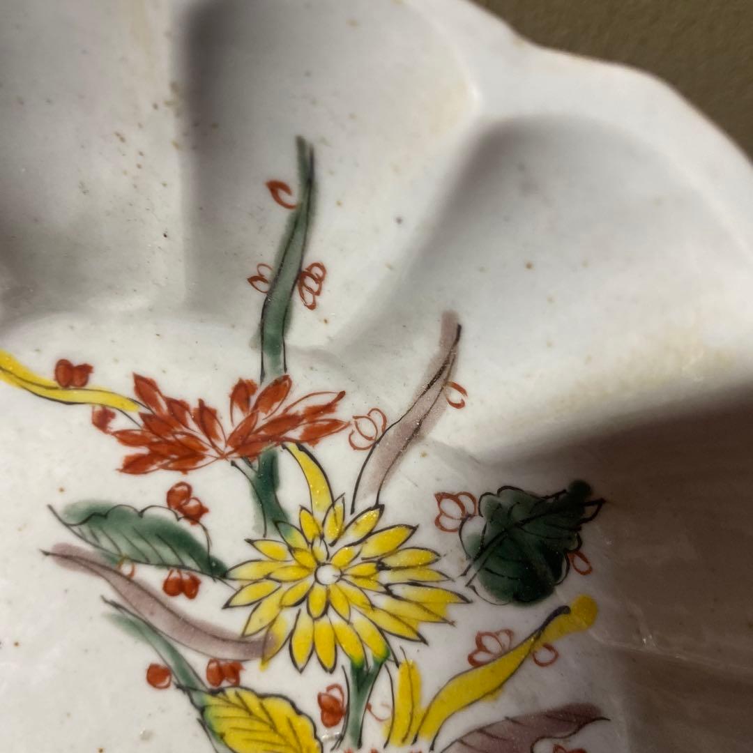 中国古玩　南京手草木文変形菓子皿