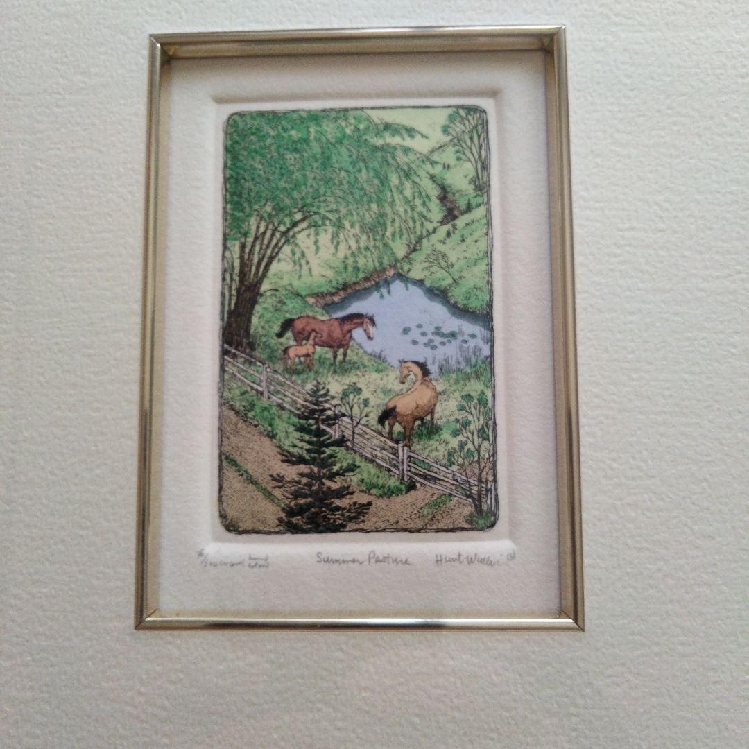 版画 風景画 馬 額装品