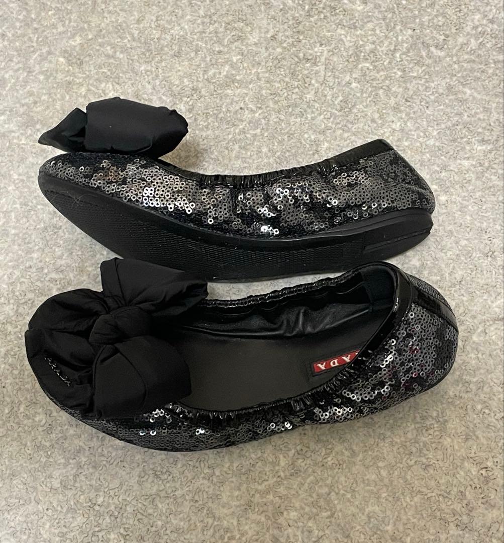 プラダ　PRADA バレエシューズ　リボン　スパンコール　35.5