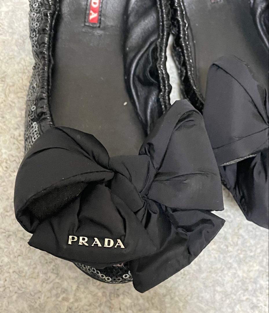 プラダ　PRADA バレエシューズ　リボン　スパンコール　35.5