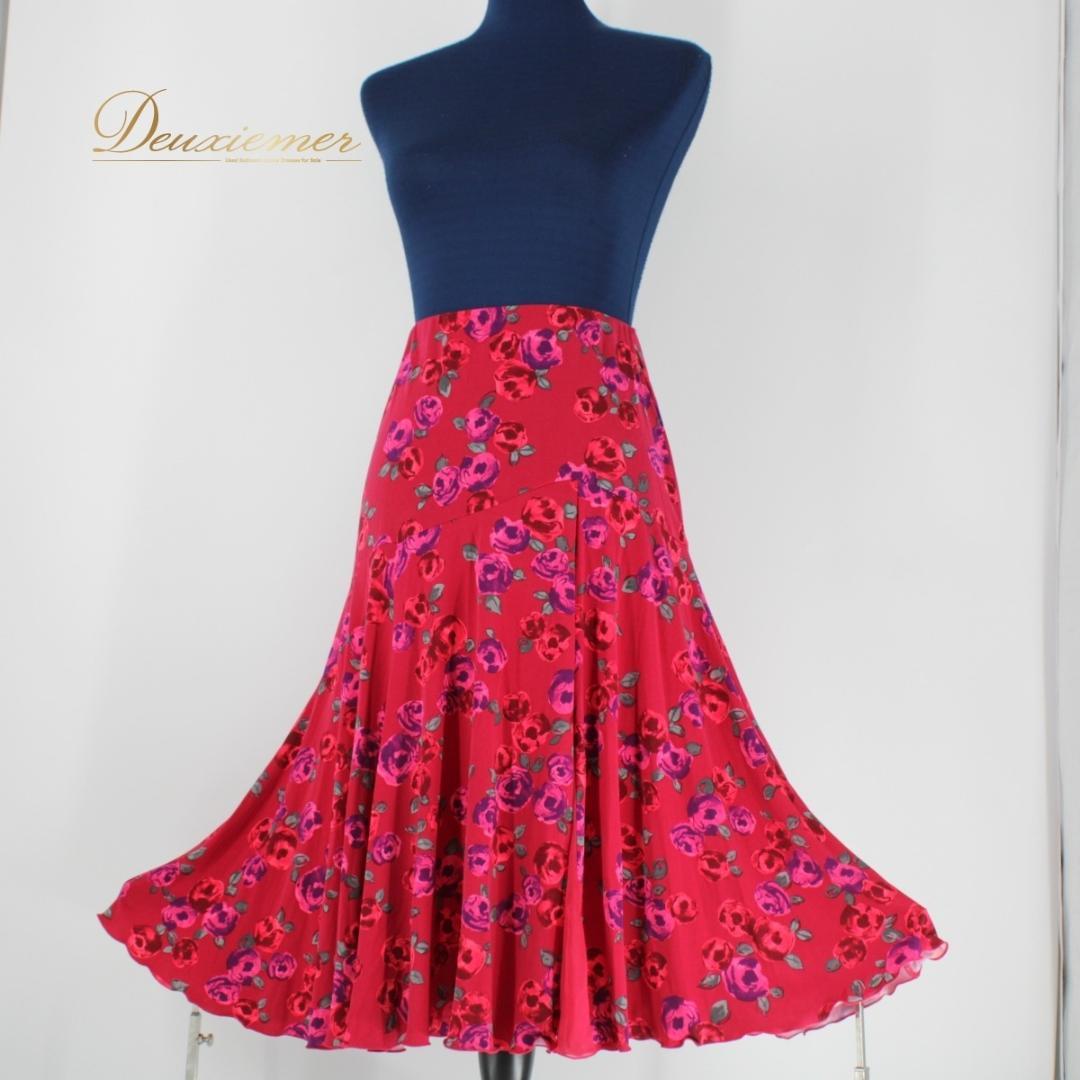 【美品 日本製 社交ダンス衣装】パープル Chacott スカート 花柄 伸縮