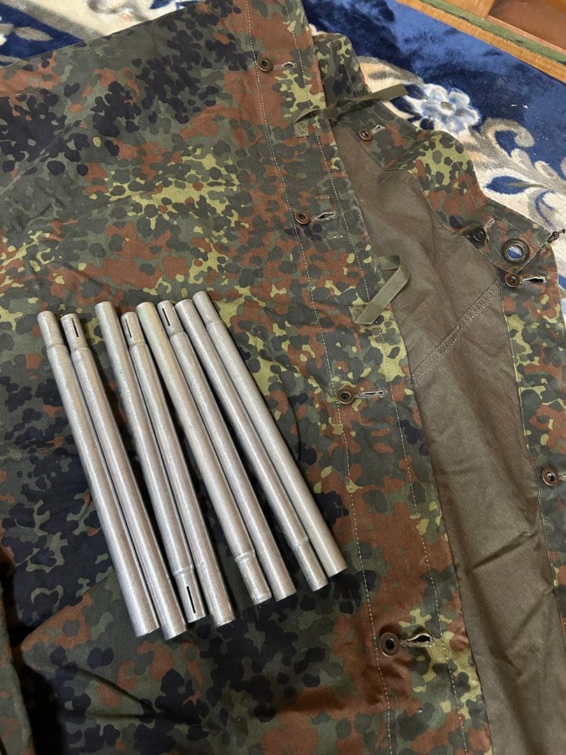 軍幕　パップテント　ドイツ　フレックターンカモ　2枚＋ポール