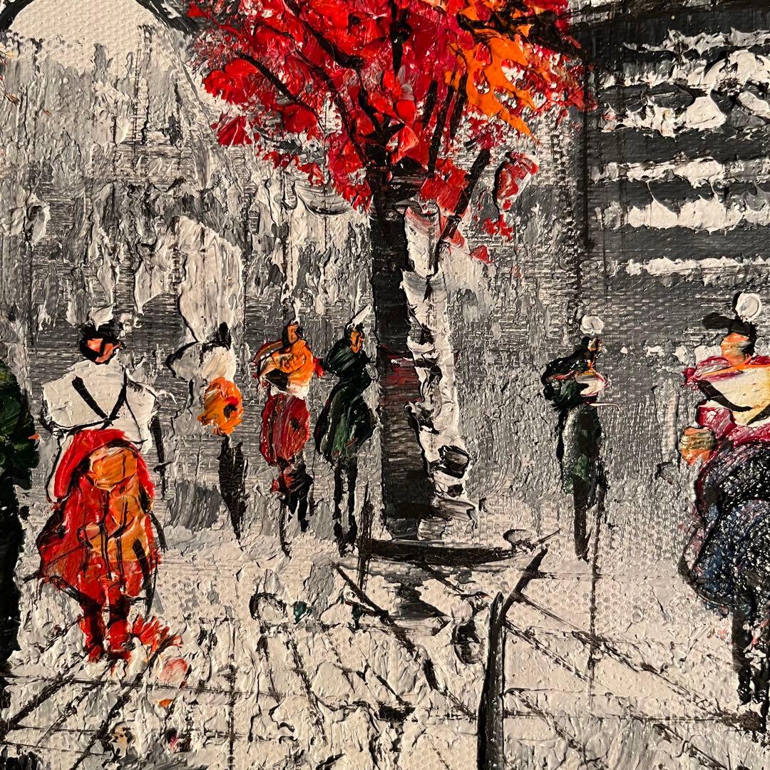 手書き油絵 パリの風景 エッフェル塔 額付 肉筆絵画 インテリア 油彩画