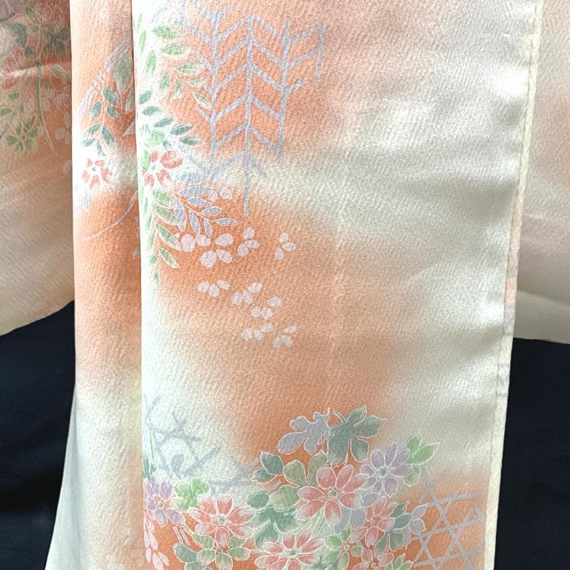 505ag49□七五三 七歳 女児 着物&袋帯 花文□状態良好