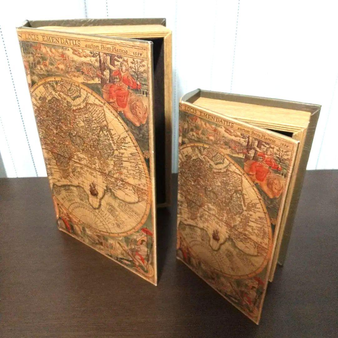 洋書　小物入れ　アンティーク　世界地図　レトロ　ヴィンテージ　マグネット　置き物