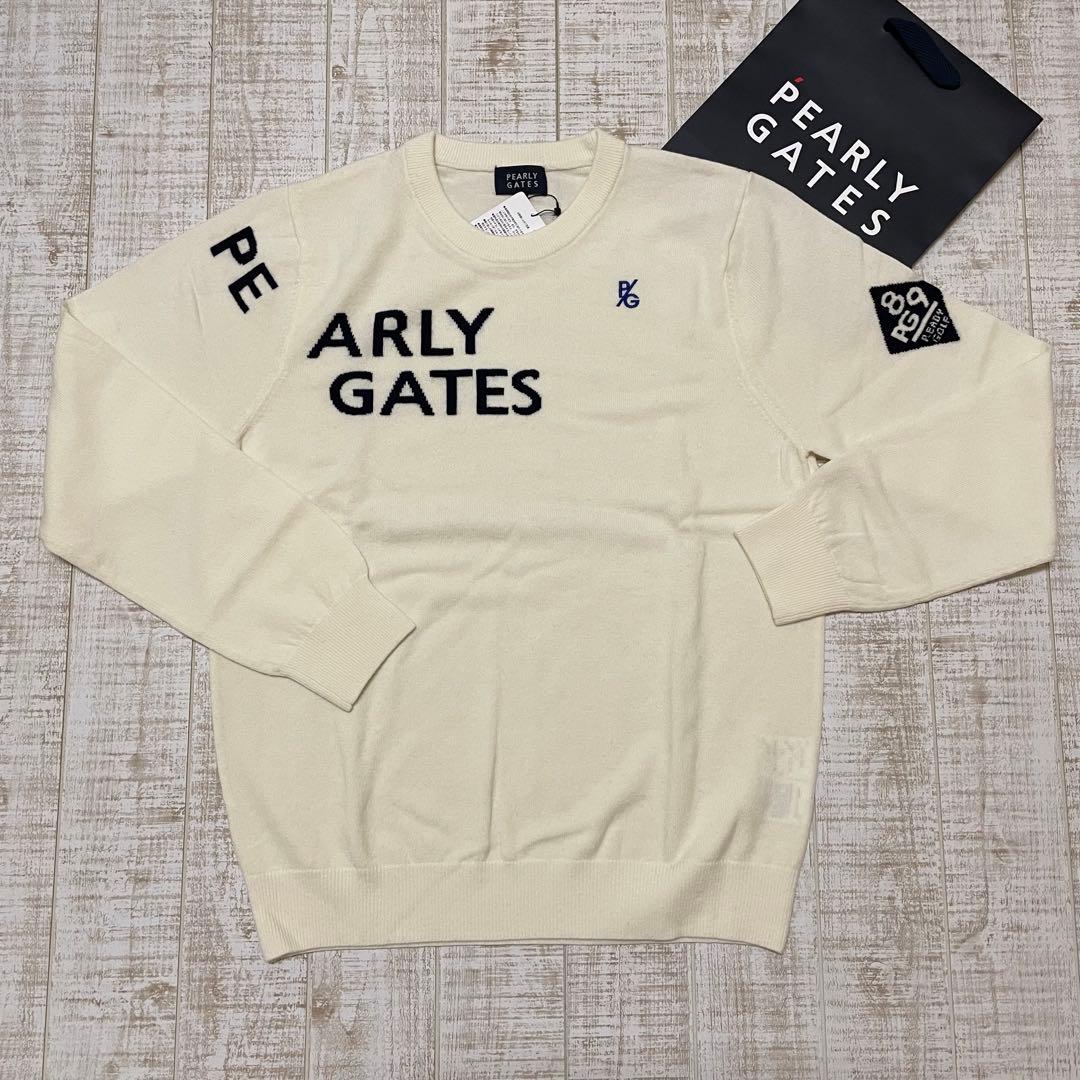新品 パーリーゲイツ ニット カシミヤ 腕ロゴ ホワイト Lサイズ（5）