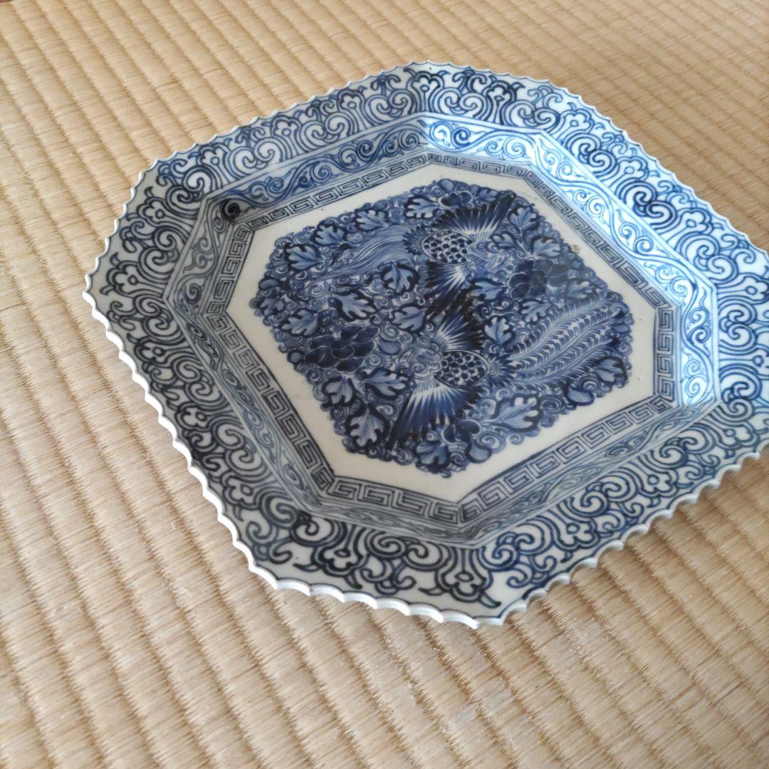 伊万里　線描き　八角形皿 鳳凰