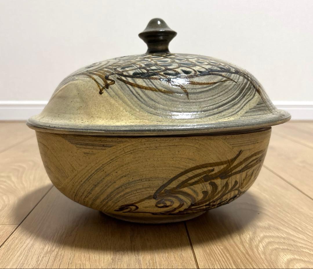 【未使用保管品】23cm 深皿　魚紋　菓子鉢 やちむん 壷屋焼 作家物　琉球