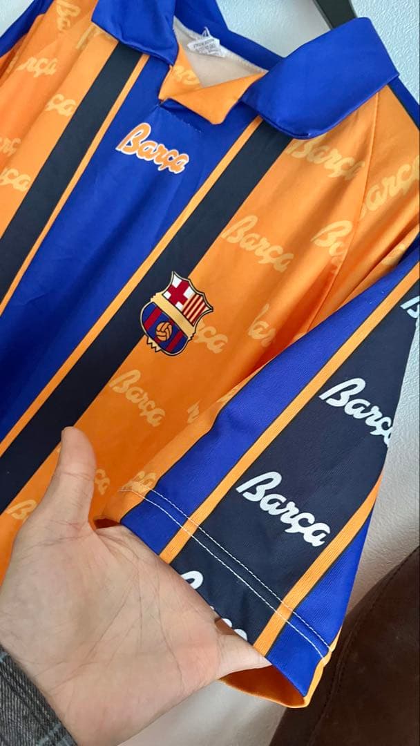 入手困難！！FC Barcelona リバウド11オレンジストライプシャツ XL