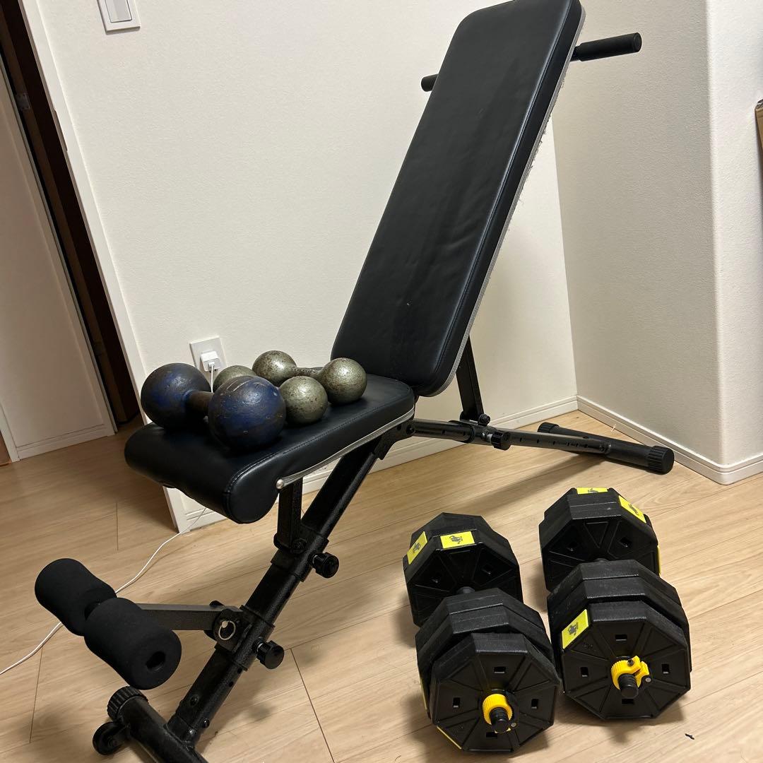 超お得☆このセットさえあれば家トレ完璧セット☆調整可トレーニングベンチとダンベル