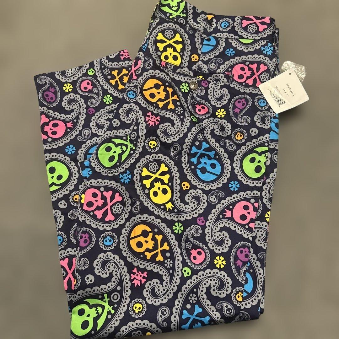 未使用LOUDMOUTHスカルペイズリーカジュアルパンツ34×32紺ゴルフ