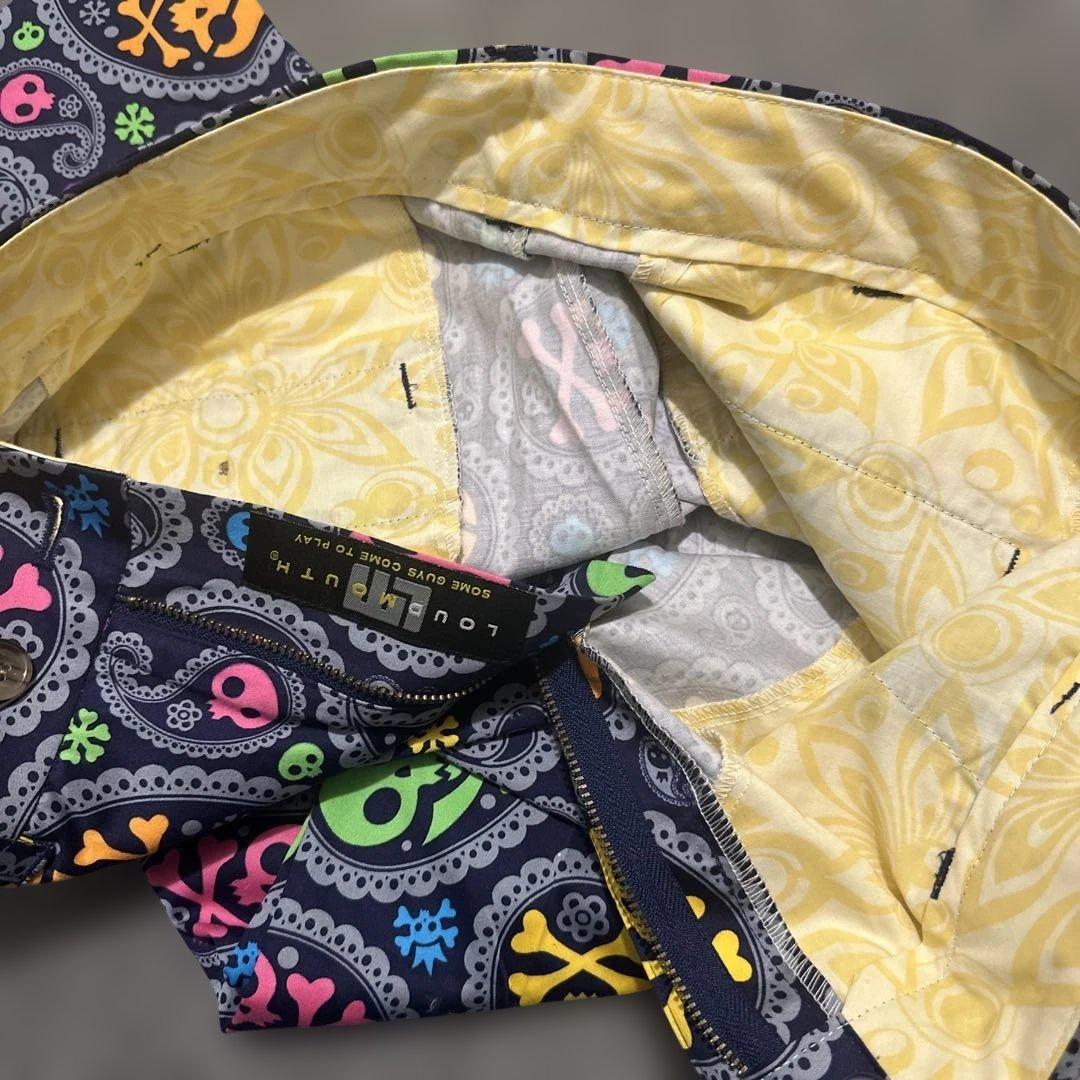 未使用LOUDMOUTHスカルペイズリーカジュアルパンツ34×32紺ゴルフ