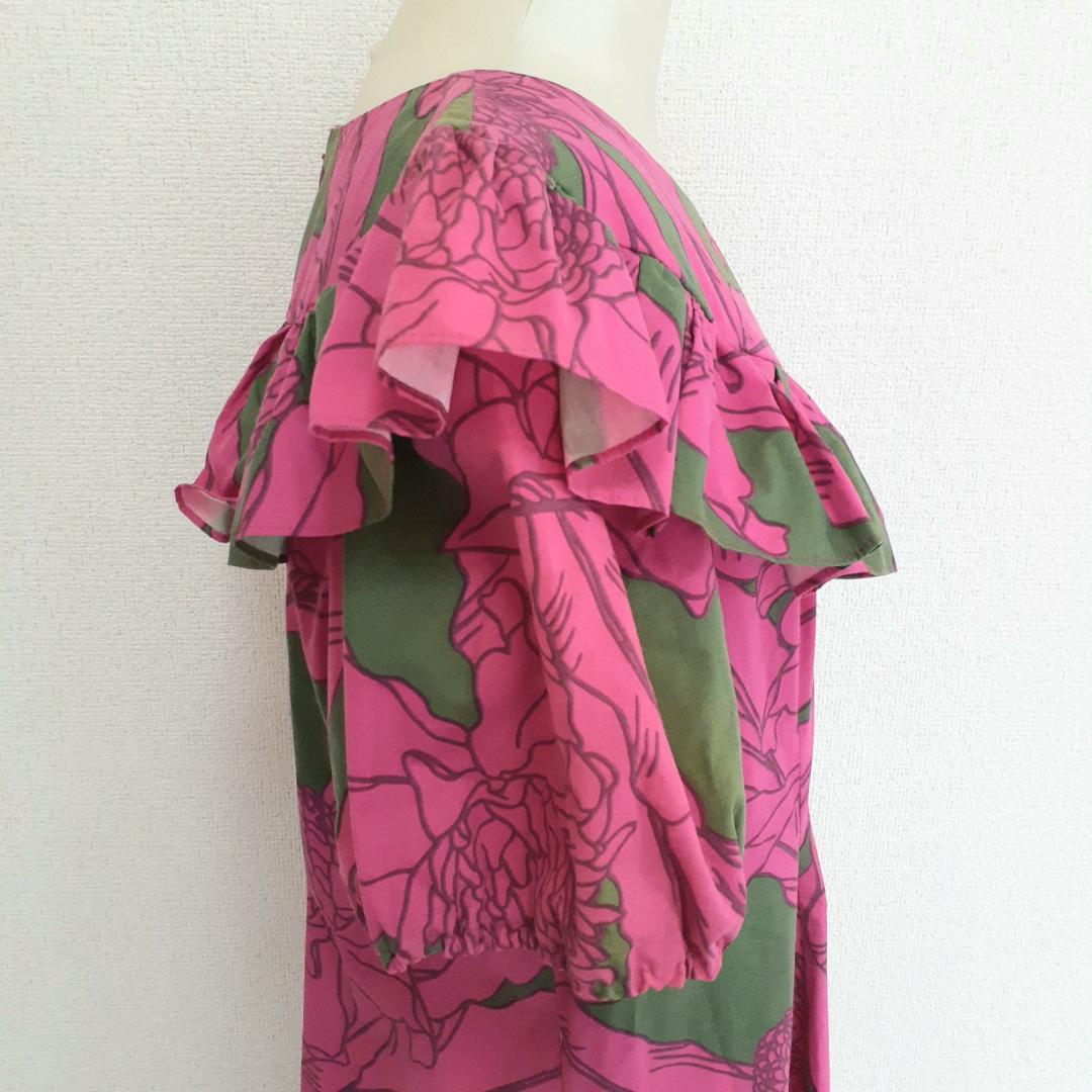 美品◎メネフネプランテーション フラダンス用ドレス グリーン 緑 ピンク 桃
