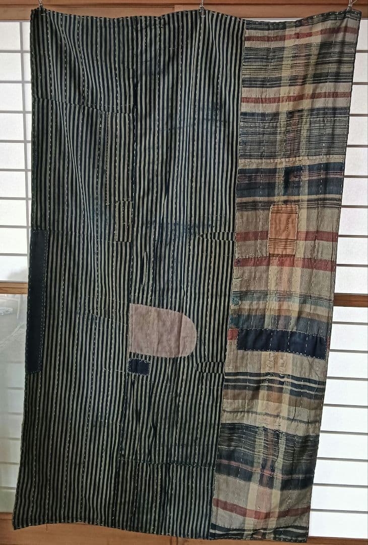 チェック＆ストライプの襤褸　ぼろ　japan vintage boro