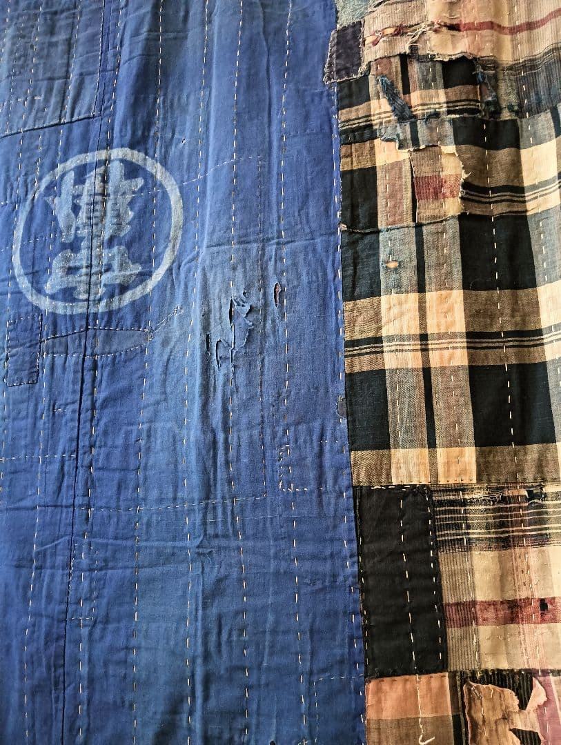 チェック＆ストライプの襤褸　ぼろ　japan vintage boro