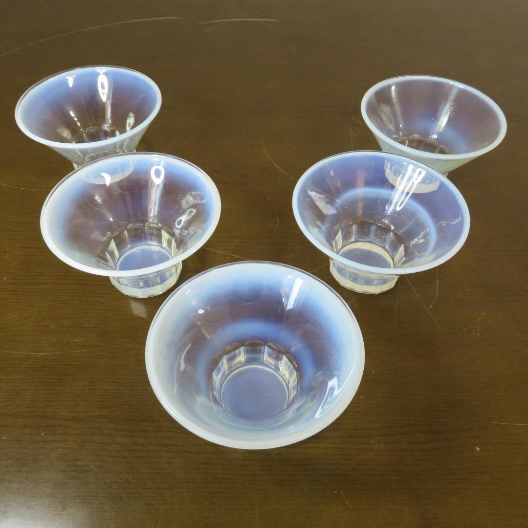 氷コップ 乳白 5客 レア型 昭和レトロ 変形氷コップ あんみつ アイスクリーム