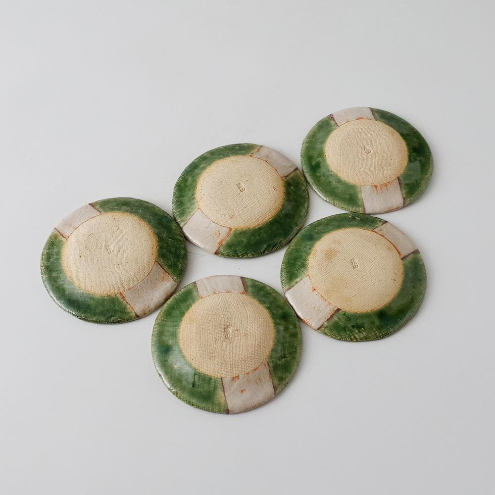 清山窯 織部焼 銘々皿 手塩皿 五客 漆箱入 茶道具 菓子器