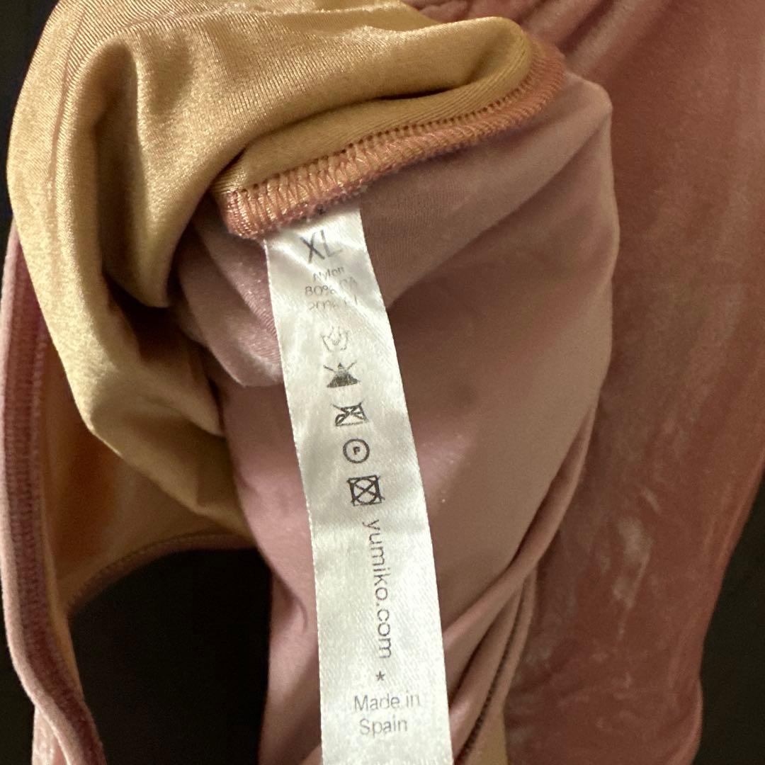 美品Yumiko ピンクベルベット3Q袖 レオタード XL