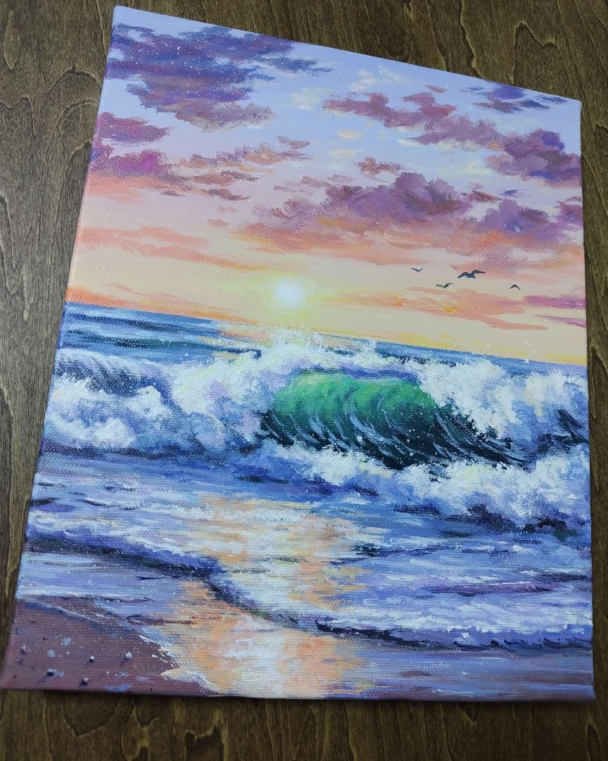 k*o様 【夕波】アクリル画 F3 風景画 絵画 海の絵