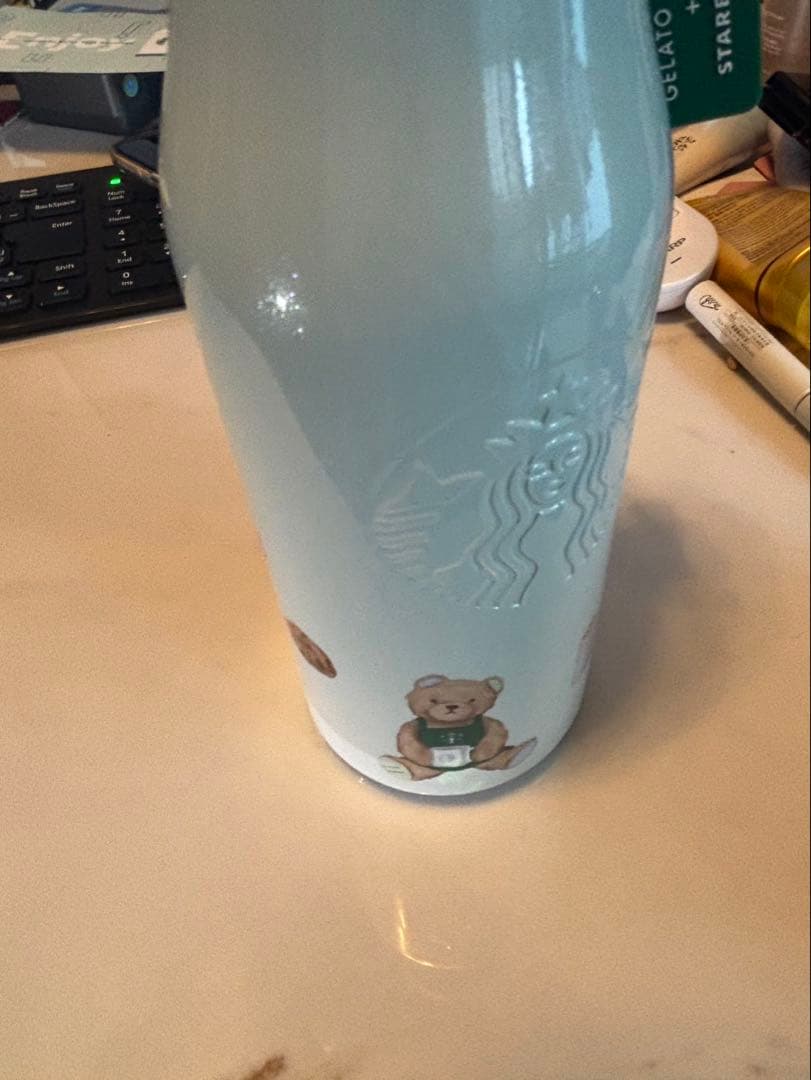 スターバックス ジェラートピケ ベアチャーム ステンレスボトル ミントグリーン