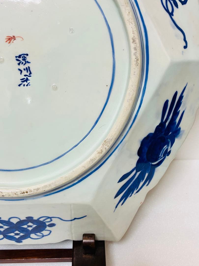 お値下❌ 明治 初期 香蘭社 色絵褐地藤絵人物文 ブラックホーソン六角大皿