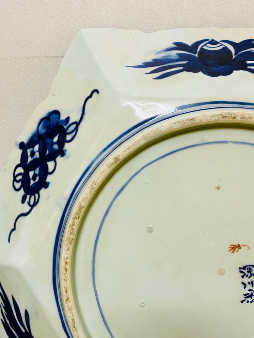 お値下❌ 明治 初期 香蘭社 色絵褐地藤絵人物文 ブラックホーソン六角大皿