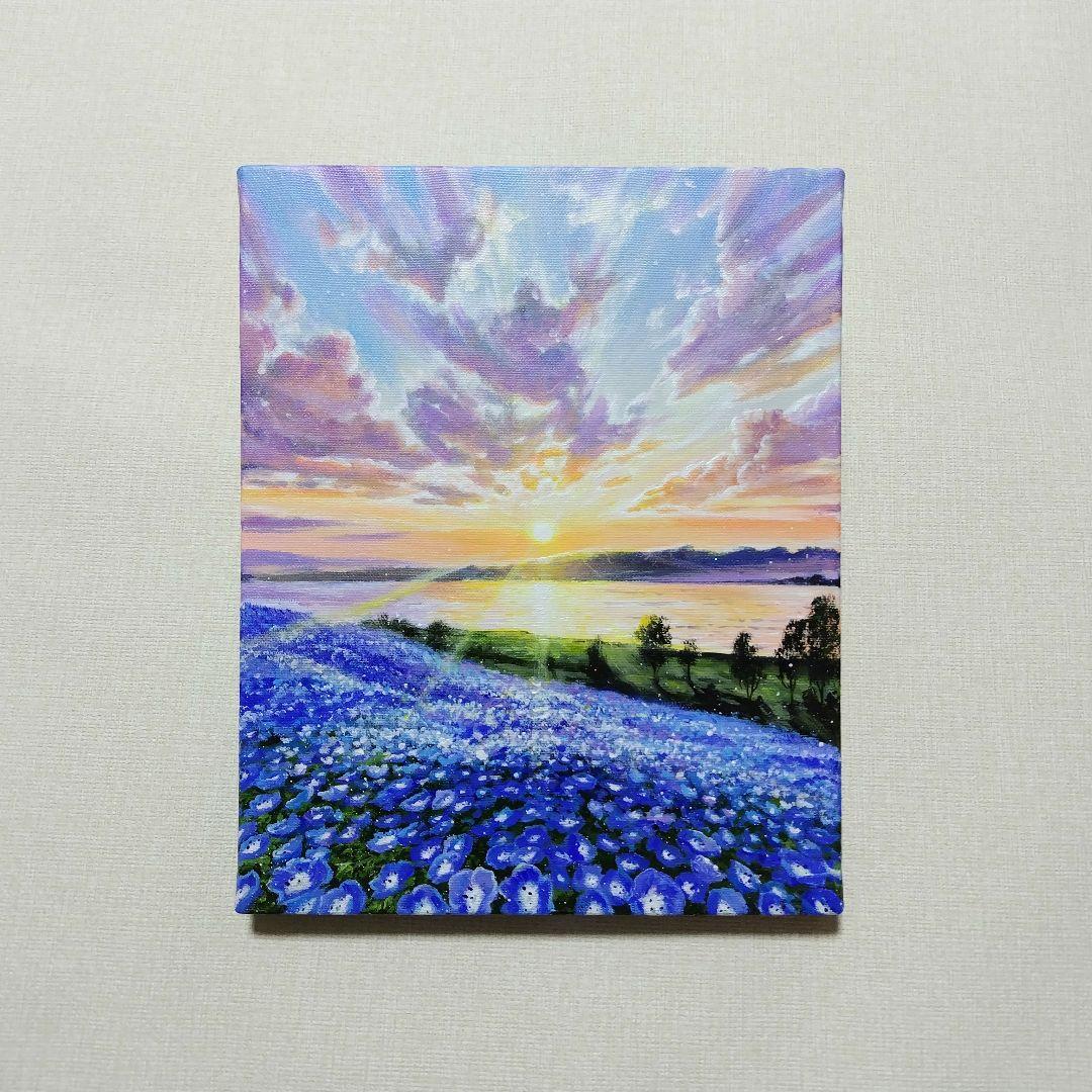 【ネモフィラ畑】アクリル画 F3 風景画 絵画