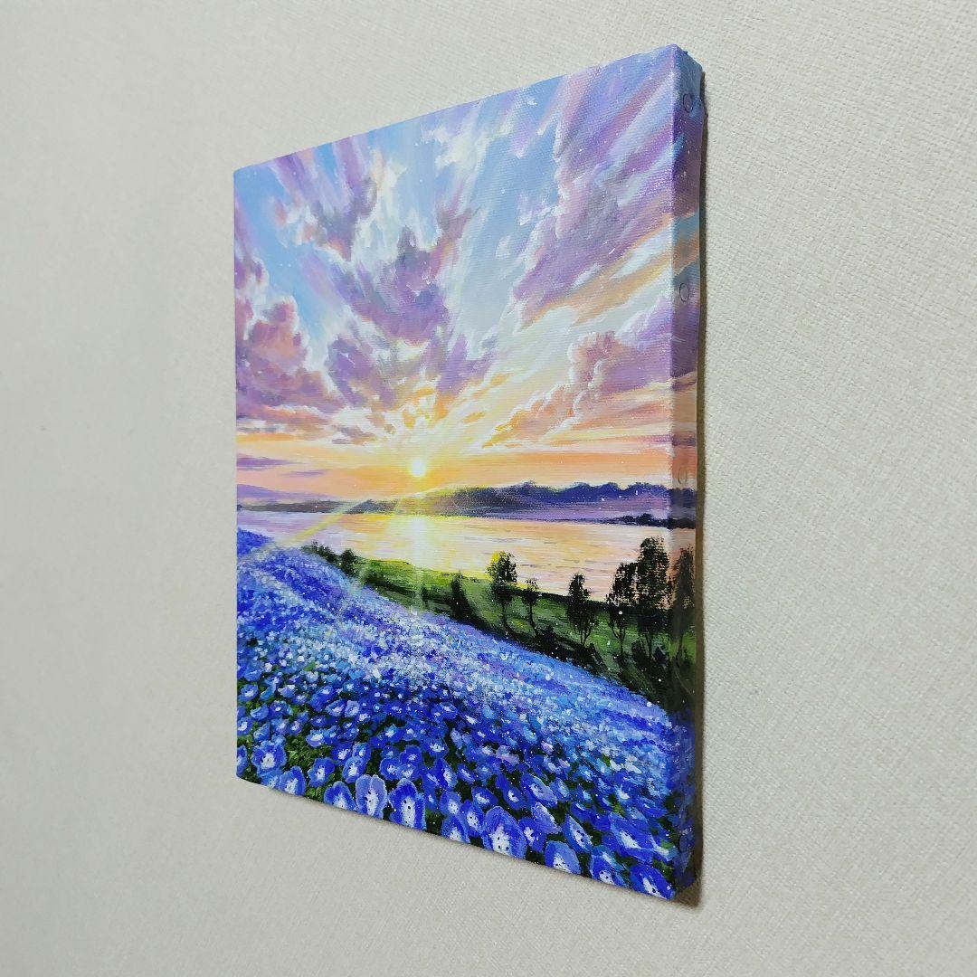【ネモフィラ畑】アクリル画 F3 風景画 絵画