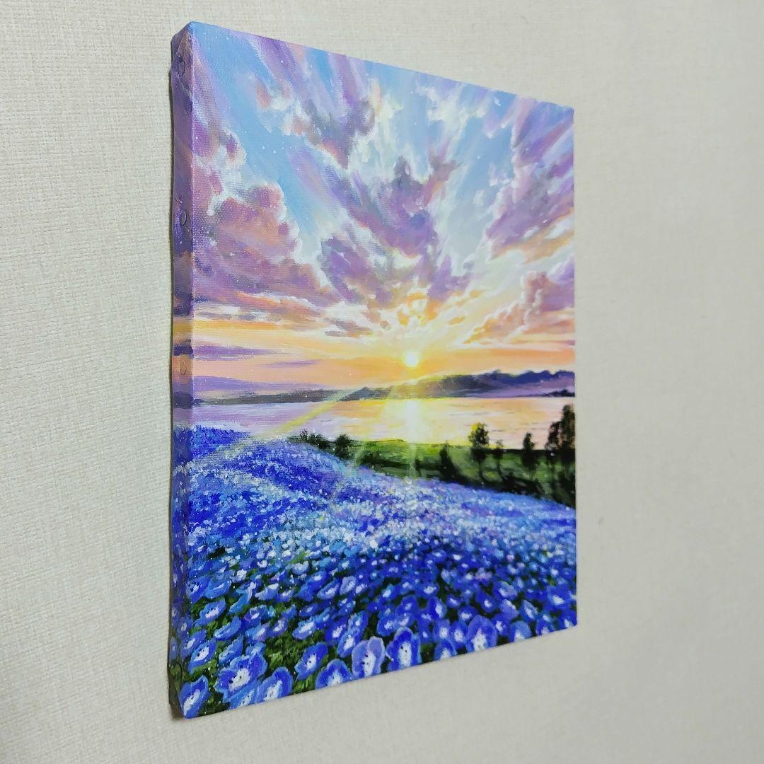 【ネモフィラ畑】アクリル画 F3 風景画 絵画