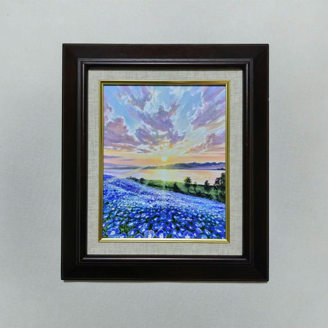【ネモフィラ畑】アクリル画 F3 風景画 絵画