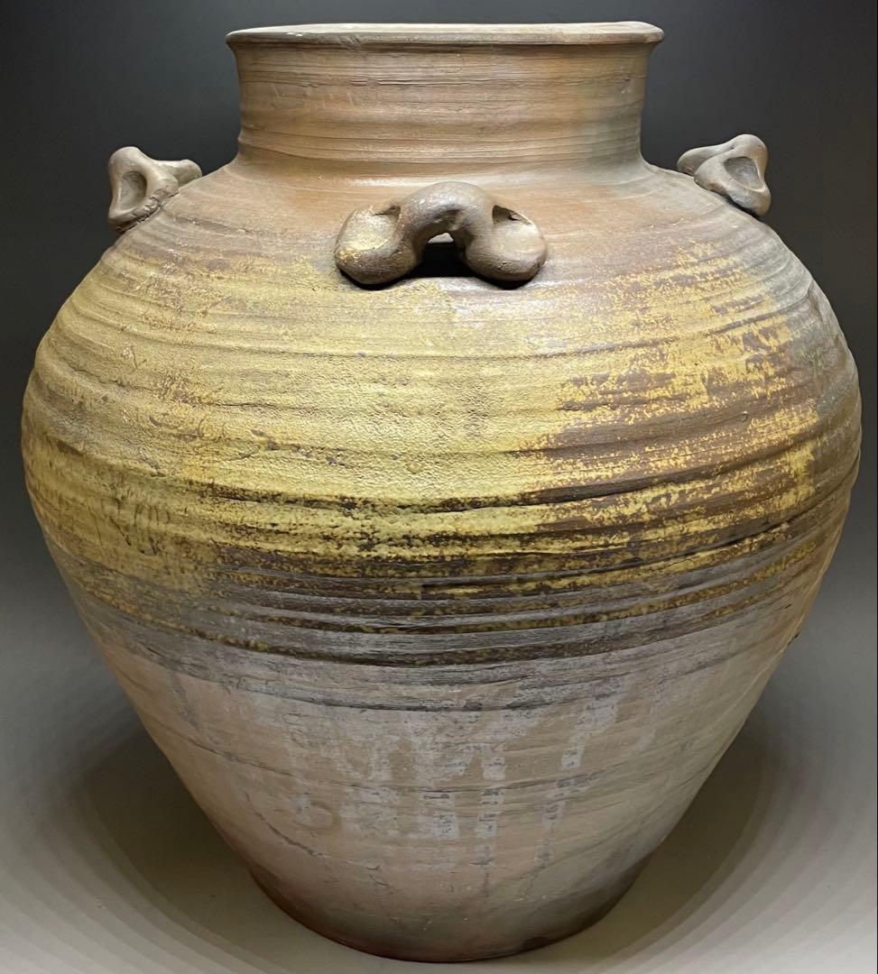 古備前　桃山時代　四耳壺　葉茶壺　大壺　特大　41cm 　Lf6441