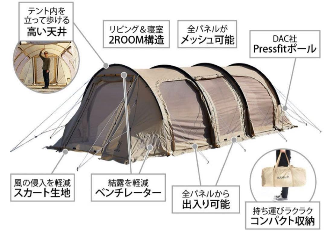 DOD ディーオーディー カマボコテント 3M タン 4点セット