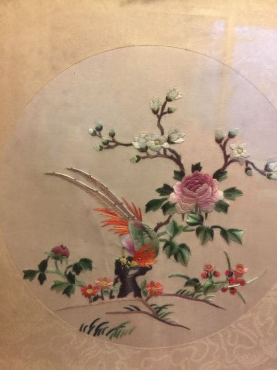 壁掛け 刺繍花鳥   年代物 古美術 中国美術 古玩