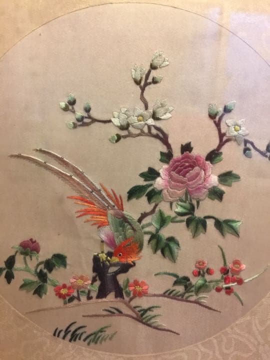 壁掛け 刺繍花鳥   年代物 古美術 中国美術 古玩