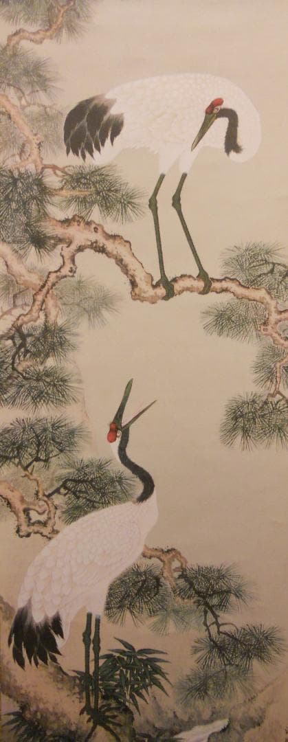 掛け軸 熊代熊斐 松鶴図 絹本 名品 複製 希少 軸装 茶道具 掛軸 美品 です