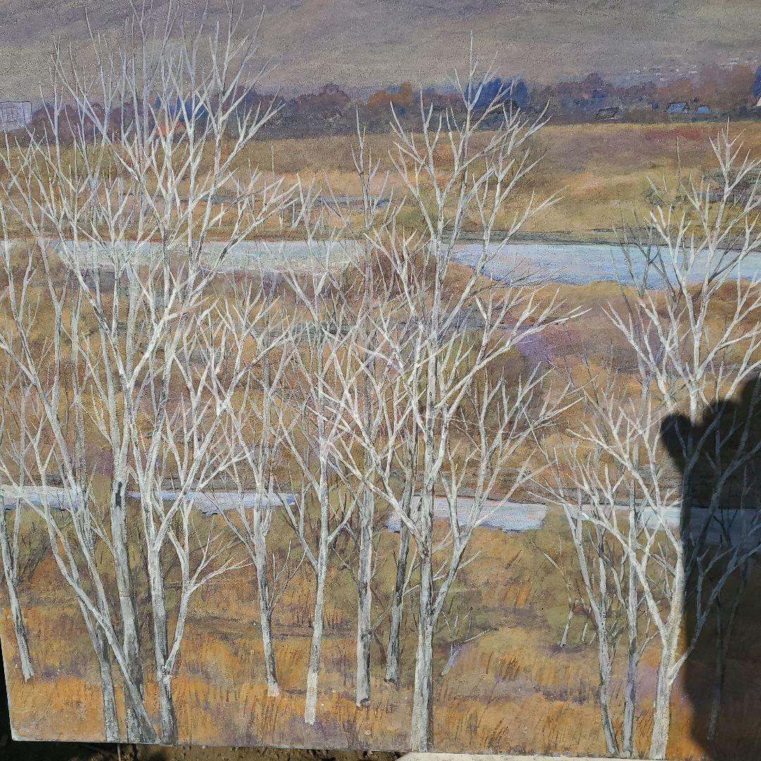 風景画 油彩画 紫と青の色合い