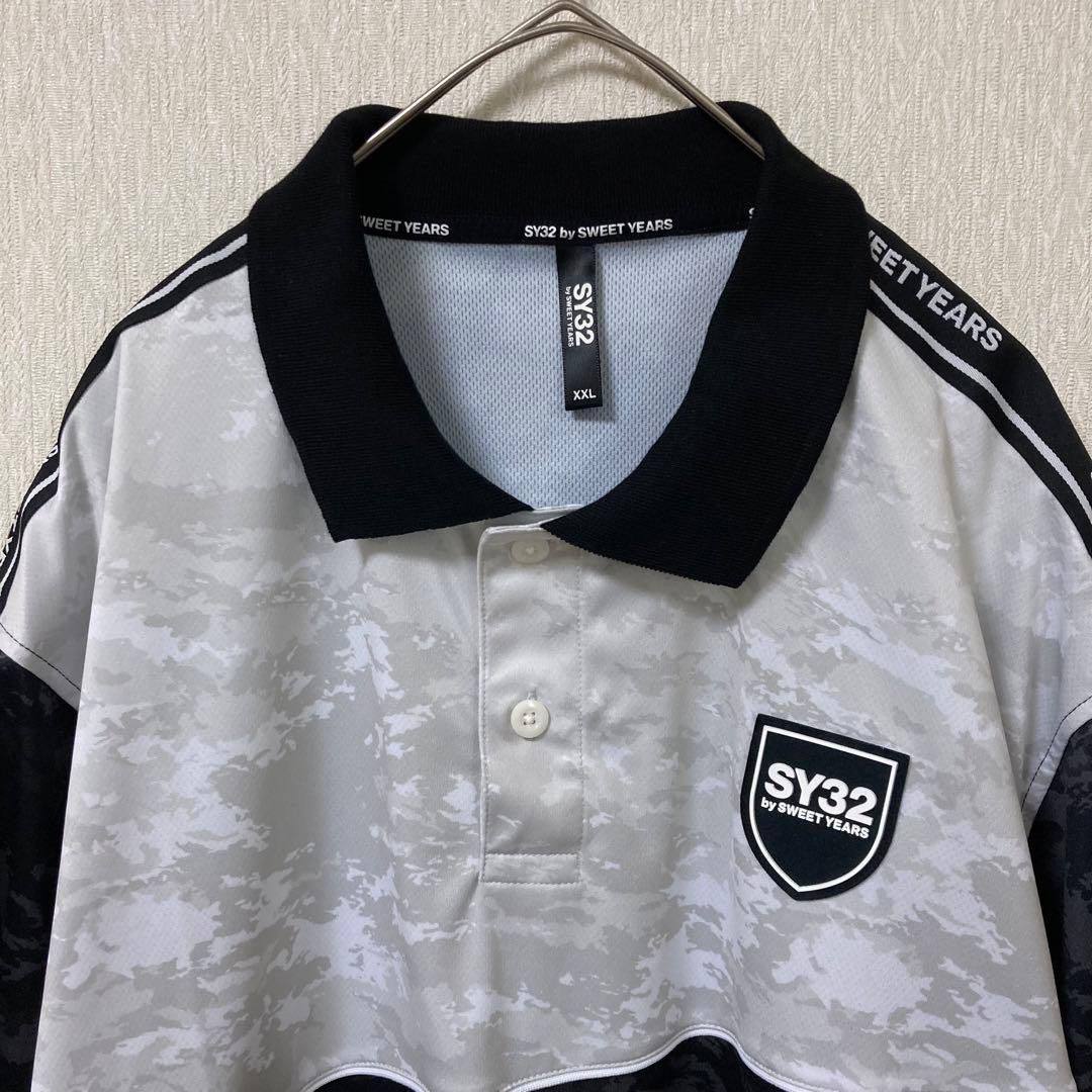 【美品】SY32 ポロシャツ カモ 切替 大きいサイズ 速乾 ブラック XXL