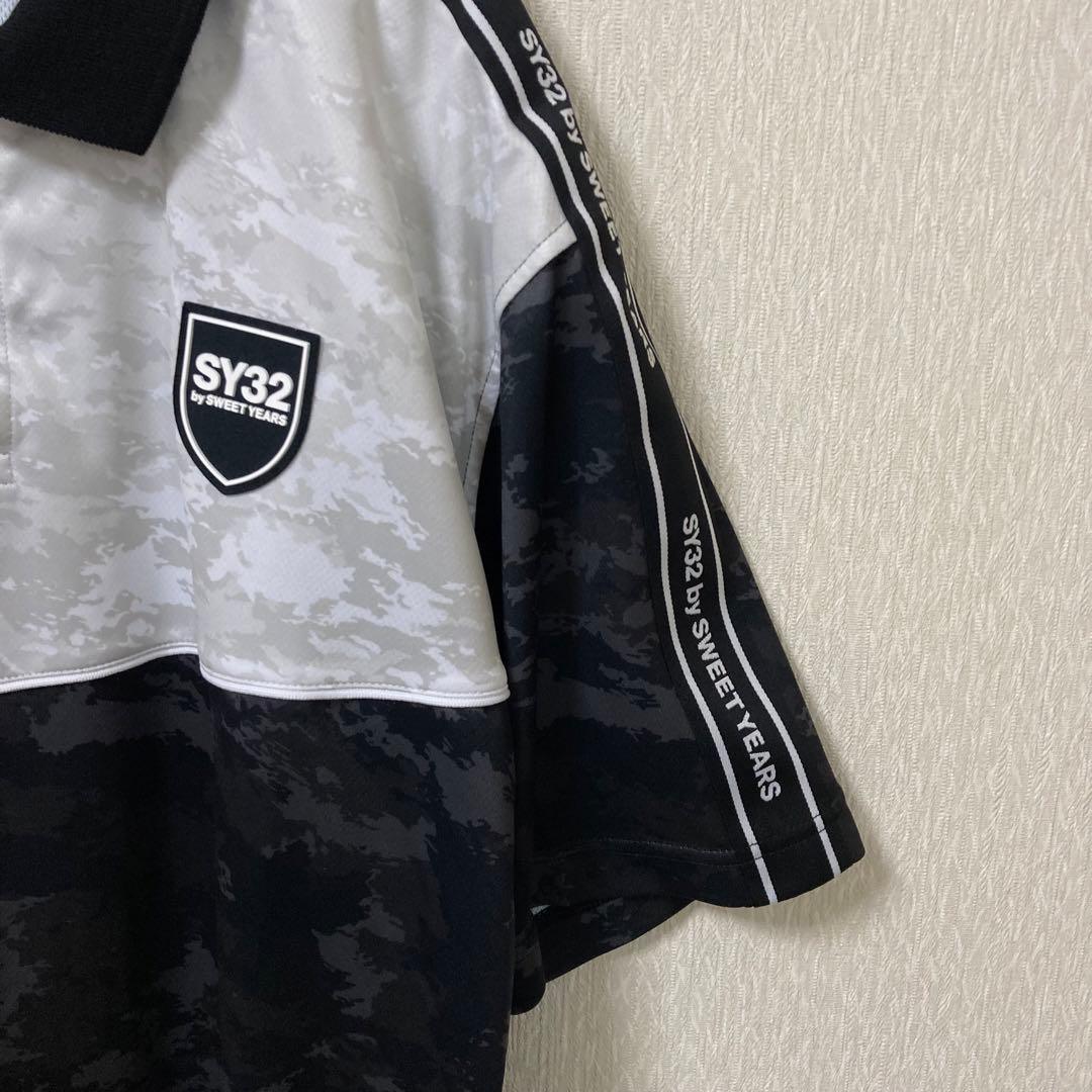 【美品】SY32 ポロシャツ カモ 切替 大きいサイズ 速乾 ブラック XXL