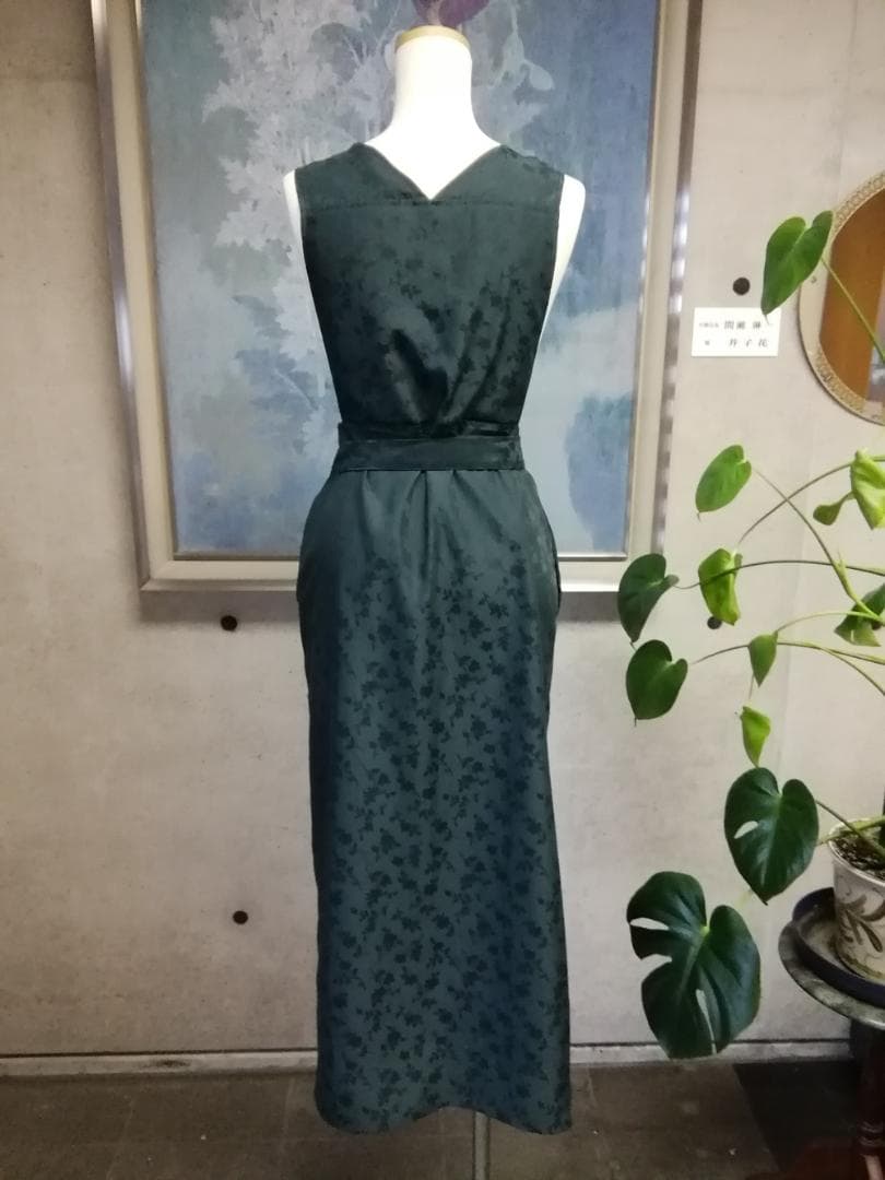 【日本製】S~3L ジャガード織 深緑 茶道お稽古用エプロン127100-70