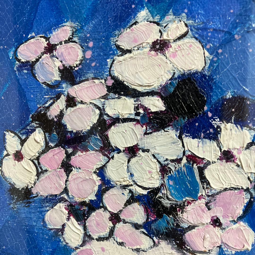 アンドレ・ヴィギュド抽象油彩画 花瓶に花 青系