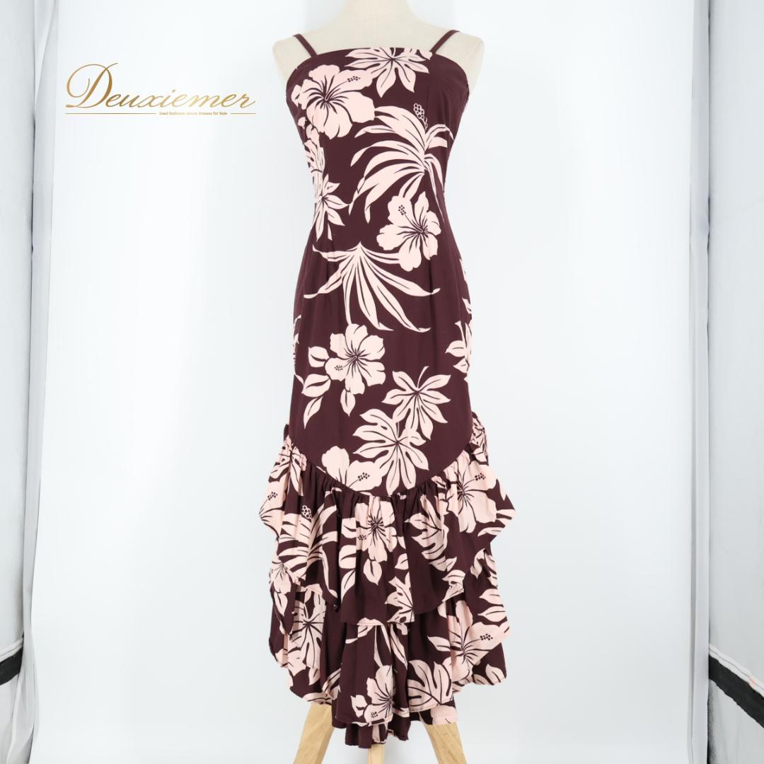 【美品 ハワイ製 フラダンス衣装】ブラウン CC Fashions ワンピース