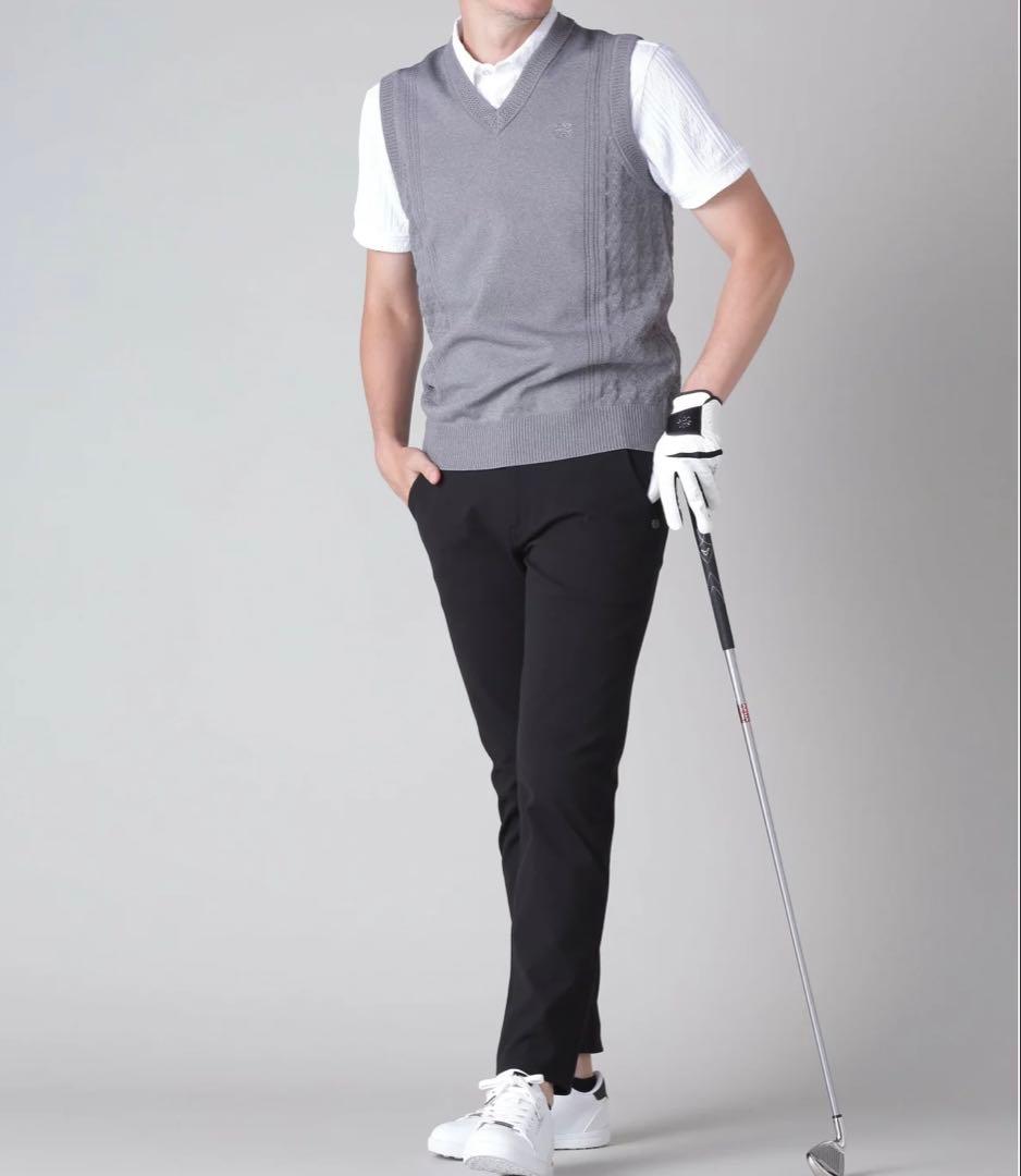 【美品】14G天竺×千鳥Vネックニットベスト　MENS M