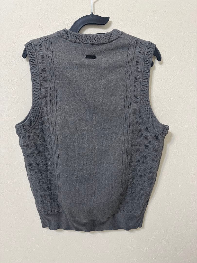 【美品】14G天竺×千鳥Vネックニットベスト　MENS M