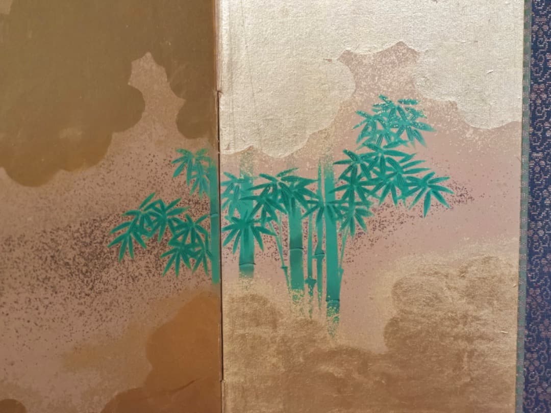 唐人物　対屏風　八曲一双　絵画　紙本金地着色　装飾　調度　箱付　Q2400